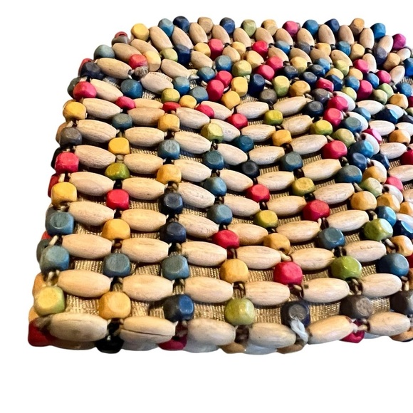 Vintage Wood Beaded Small Belt Bag 1930s 1940s Natural Boho - Picture 2 of 8